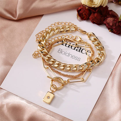 Cubic Zirconia & 18K Gold-Plated Cable Chain Toggle Bracelet Set