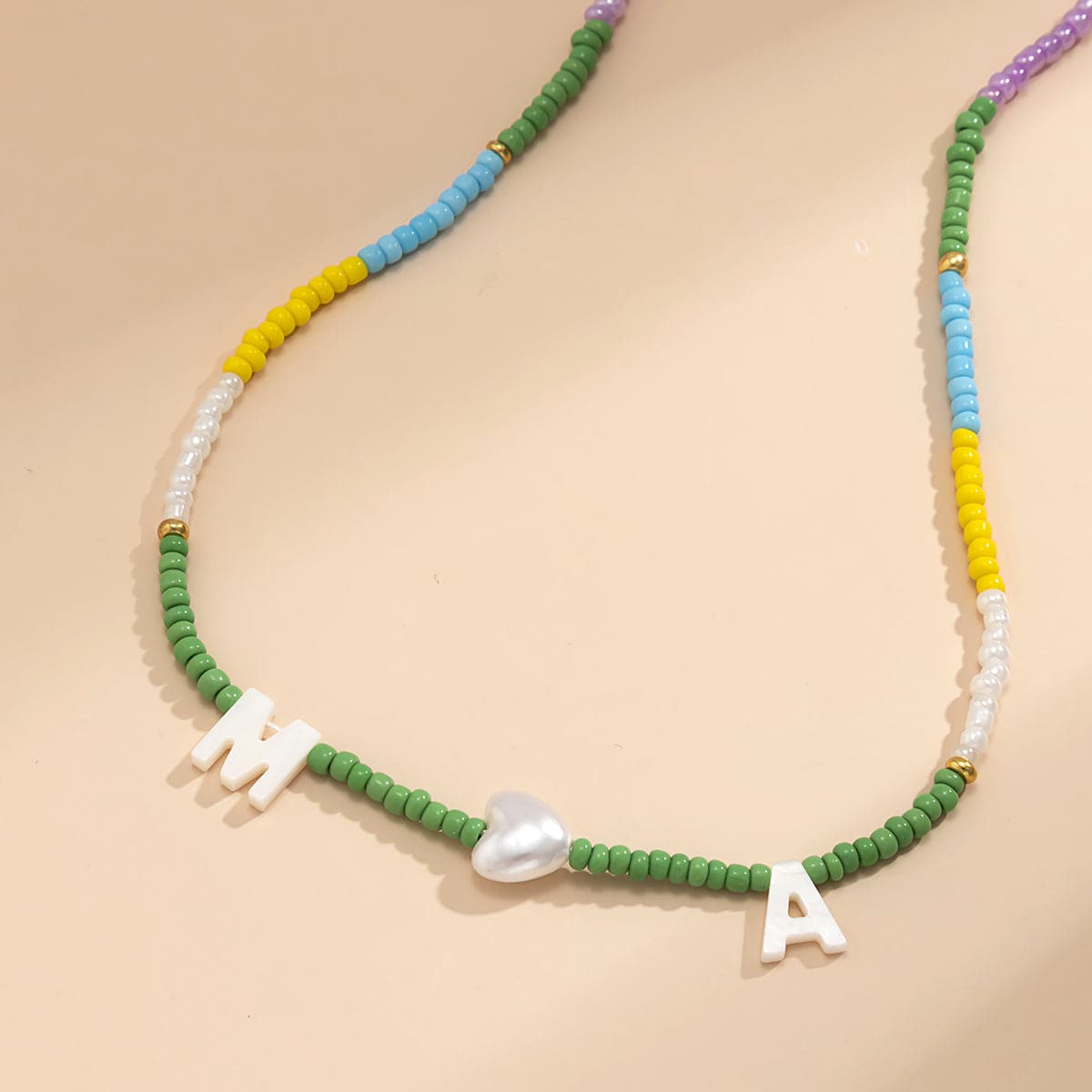 Multicolor Howlite & Pearl 'M' Heart 'A' Choker Necklace