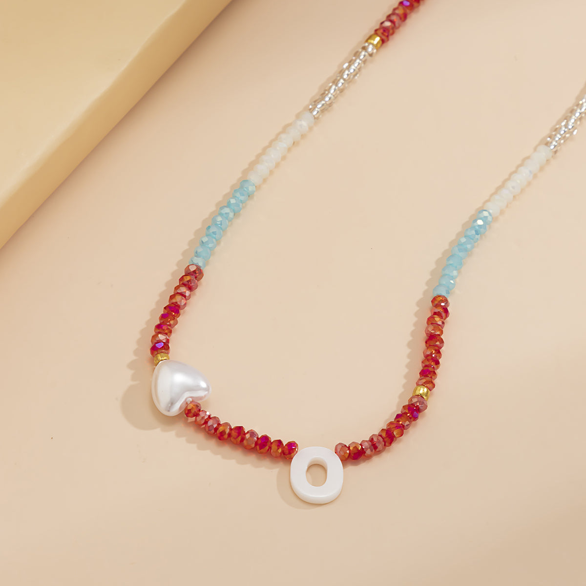 Red and Blue Acrylic Pearl 18K Gold-Plated Heart Necklace, gold pendant necklace for women, everyday style, lifestyle look