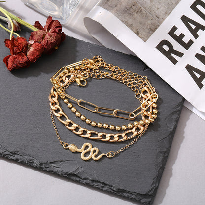 18K Gold-Plated Cable Chain Snake Anklet Set, jewelry gift sets for women, everyday style, lifestyle look