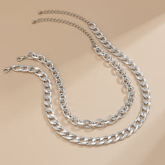Silver-Plated Curb Chain Necklace - Set Of Two