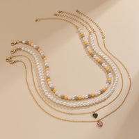 Imitation Pearl & Goldtone Heart Pendant Necklace Set