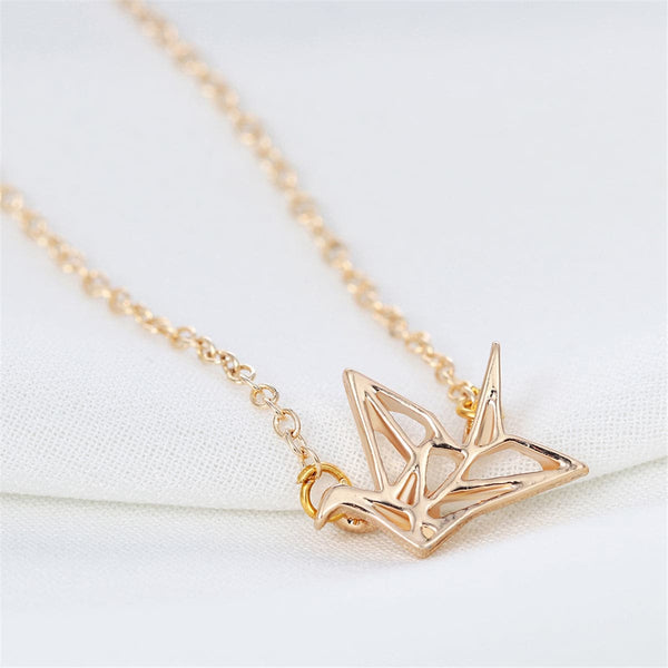 Goldtone Openwork Crane Pendant Necklace