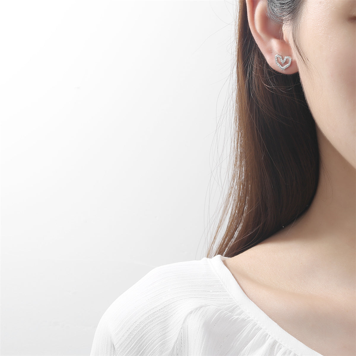 Cubic Zirconia & Silver-Plated Hexagon Heart Stud Earrings