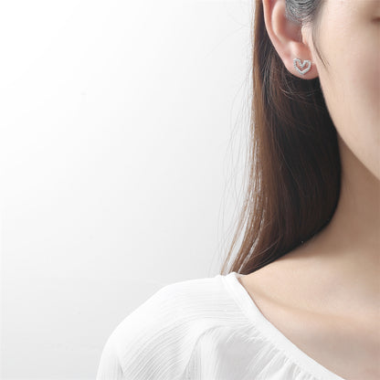 Cubic Zirconia & Silver-Plated Hexagon Heart Stud Earrings