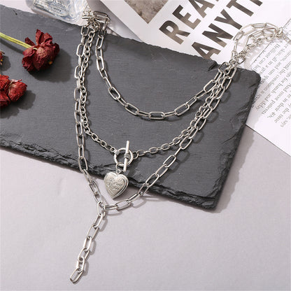 Silver-Plated Heart Toggle Layered Lariat Necklace, silver pendant necklace for women, everyday style, lifestyle look