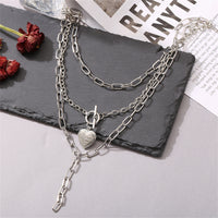 Silver-Plated Heart Toggle Layered Lariat Necklace