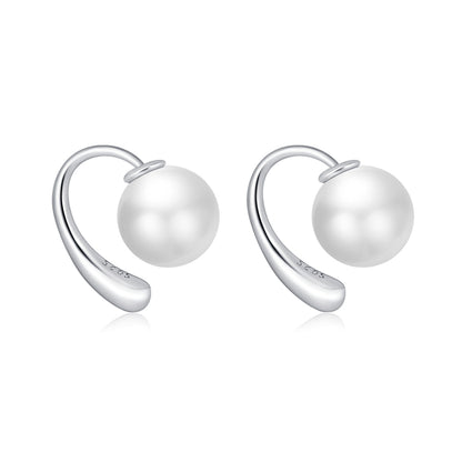Pearl and Silver-Plated Ear Jackets, silver stud earrings for women, elegant gift for her, styled look