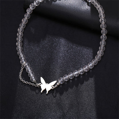 Acrylic and Silver-Plated Chain-Accent Butterfly Beaded Choker Necklace, silver pendant necklace for women, lifestyle look