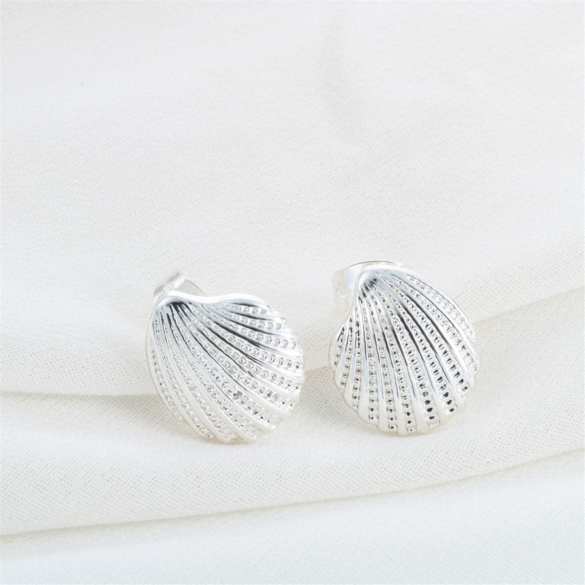 Silver-Plated Shell Stud Earrings