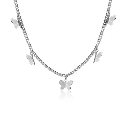 Silver-Plated Butterfly Station Choker Necklace, silver pendant necklace for women, everyday style, front view