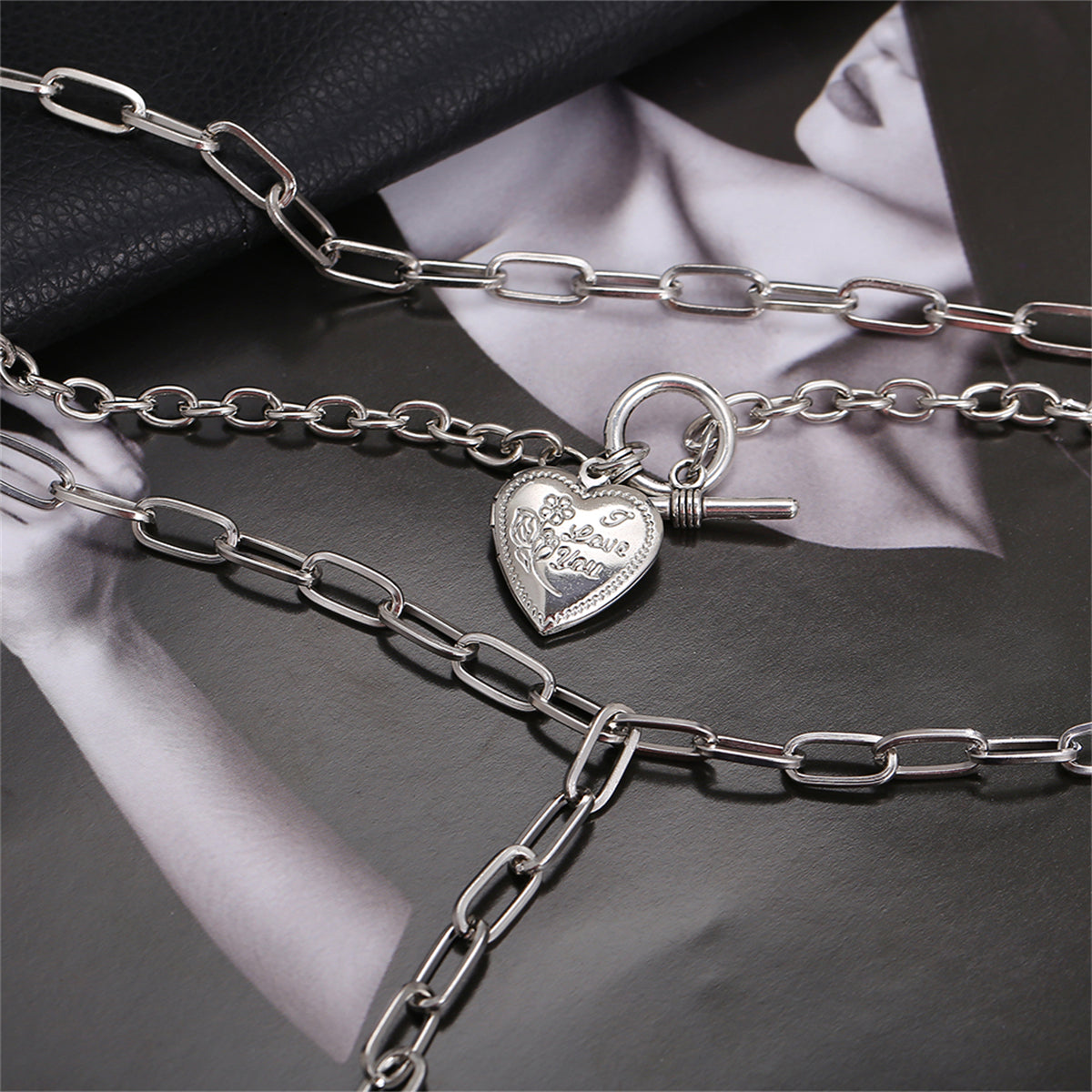 Silver-Plated Heart Toggle Layered Lariat Necklace