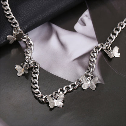 Silver-Plated Curb Chain Butterfly Station Choker Necklace, silver pendant necklace for women, styled look