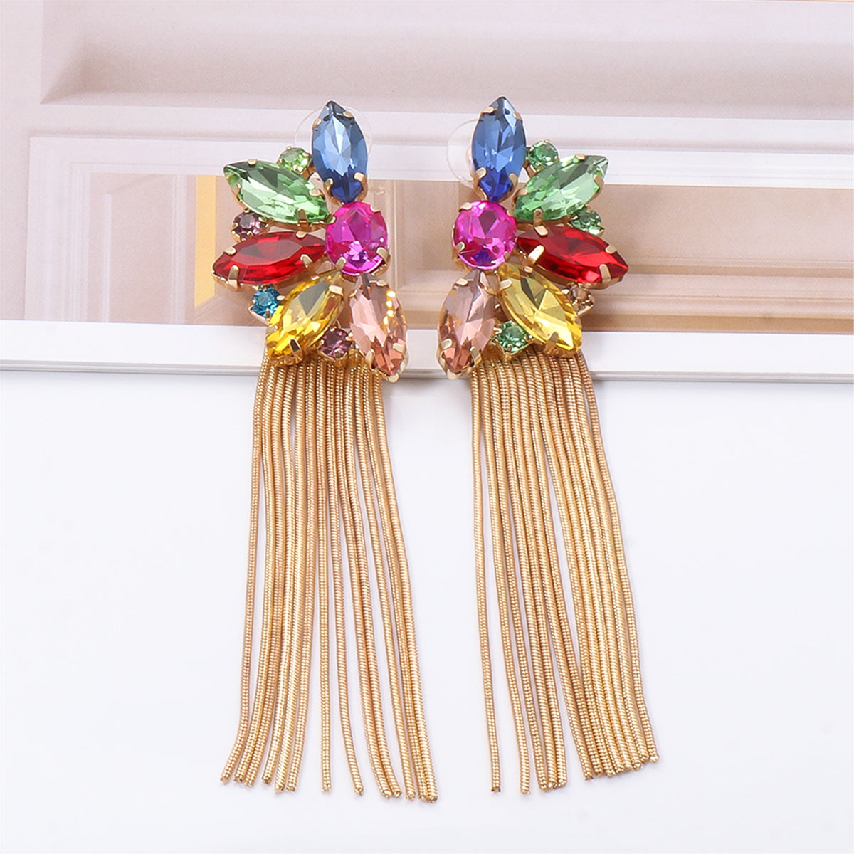 Multicolor Crystal & Cubic Zirconia 18K Gold-Plated Botany Tassel Drop Earrings