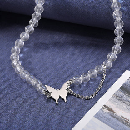 Acrylic and Silver-Plated Chain-Accent Butterfly Beaded Choker Necklace, silver pendant necklace for women, styled look