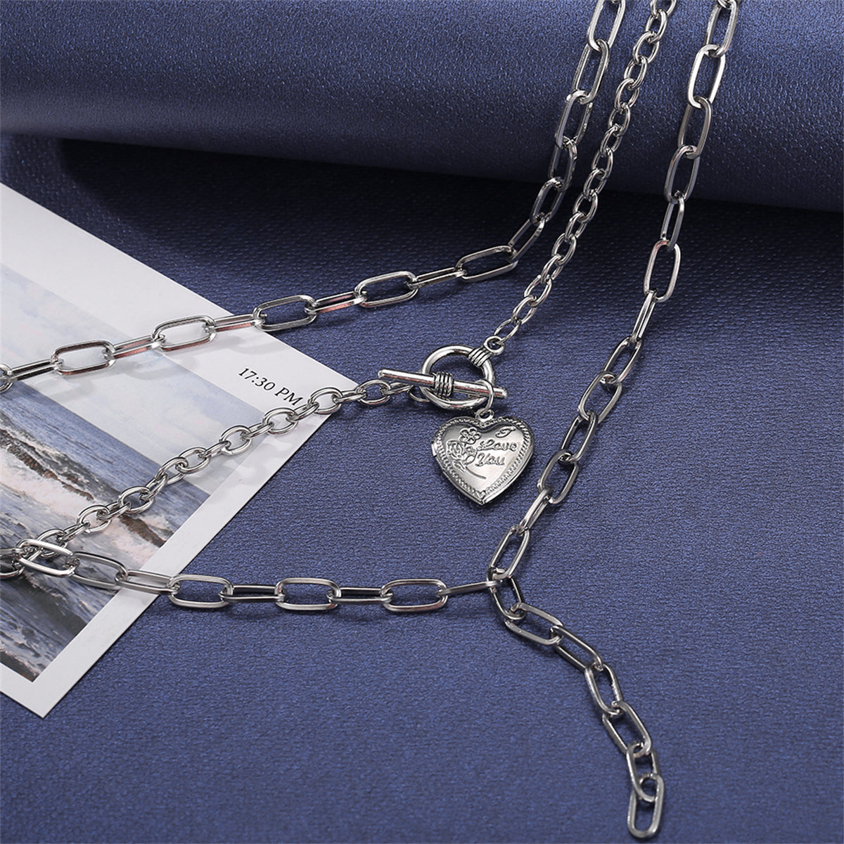 Silver-Plated Heart Toggle Layered Lariat Necklace