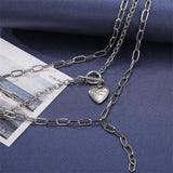 Silver-Plated Heart Toggle Layered Lariat Necklace
