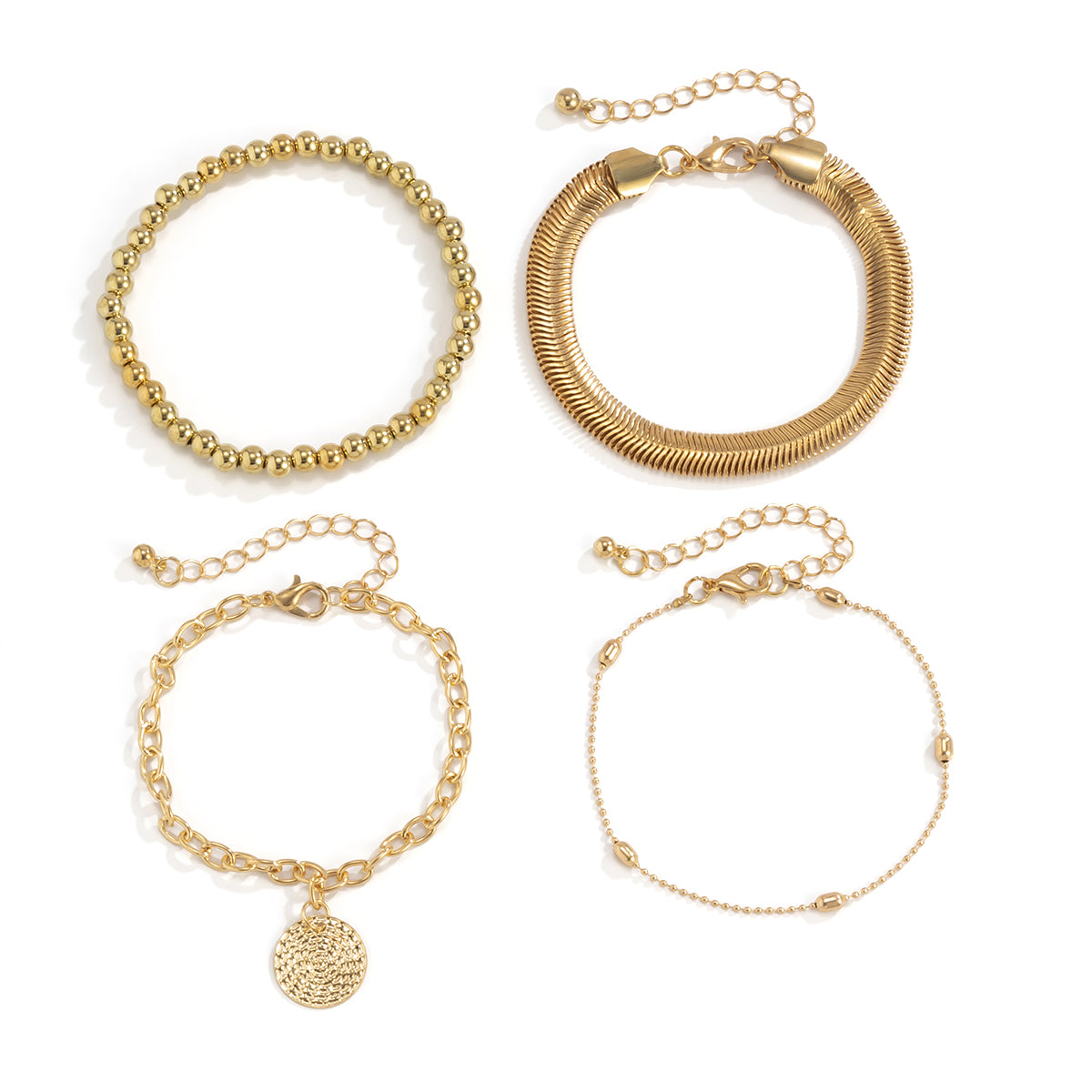 18K Gold-Plated Beaded Snake Chain Bracelet Set