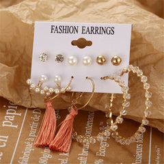 Pearl & 18K Gold-Plated Tassel Drop Earrings Set