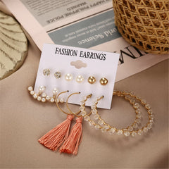 Pearl & 18K Gold-Plated Tassel Drop Earrings Set