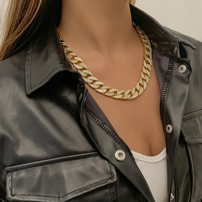 Cubic Zirconia and 18K Gold-Plated Curb Chain Necklace, gold pendant necklace for women, vintage-inspired design, side view