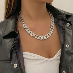 Cubic Zirconia & Silver-Plated Pavé Curb Chain Necklace