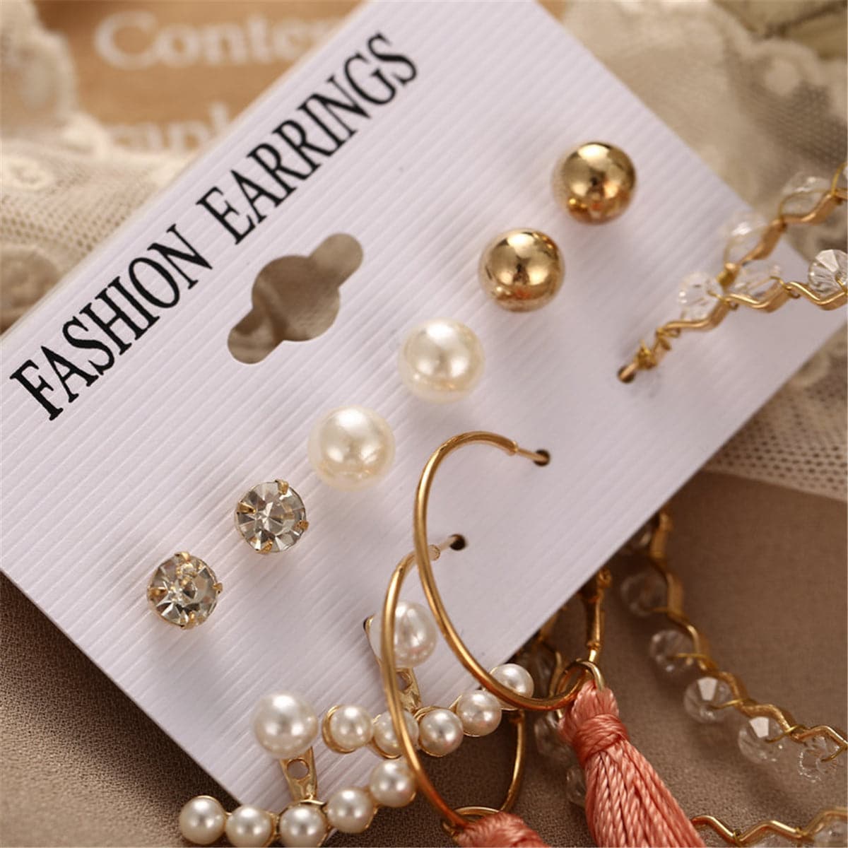 Pearl & 18K Gold-Plated Tassel Drop Earrings Set