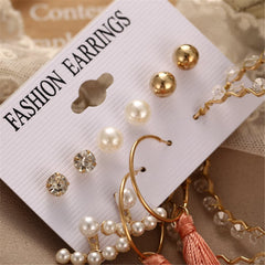 Pearl & 18K Gold-Plated Tassel Drop Earrings Set