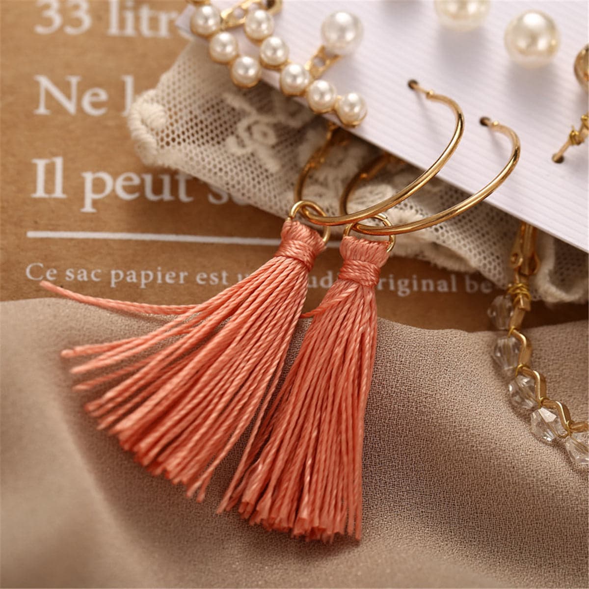 Pearl & 18K Gold-Plated Tassel Drop Earrings Set
