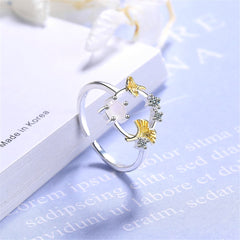 Cubic Zirconia & Catseye Ginkgo Leaf Open Ring