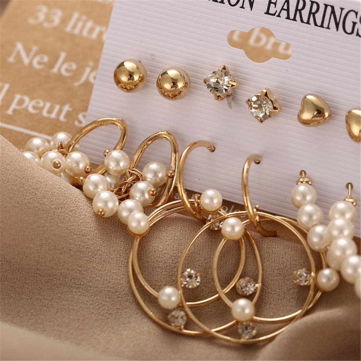 Pearl & Cubic Zirconia 18K Gold-Plated Hoop Earrings Set