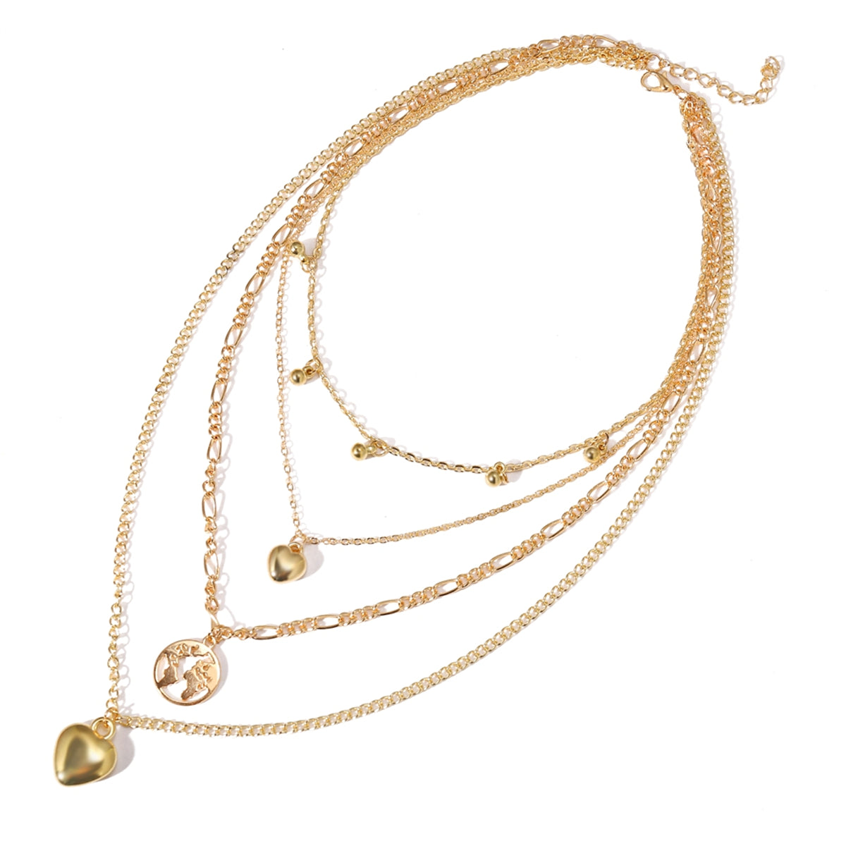 18K Gold-Plated Heart Map Layered Pendant Necklace, gold pendant necklace for women, dainty minimalist design, side view