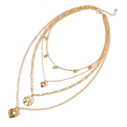 18K Gold-Plated Heart Map Layered Pendant Necklace, gold pendant necklace for women, dainty minimalist design, side view