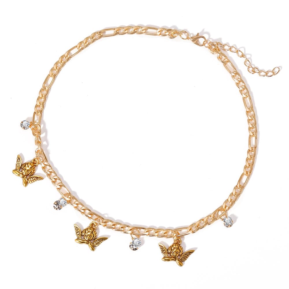 Cubic Zirconia and 18K Gold-Plated Angel Station Necklace, gold pendant necklace for women, front view