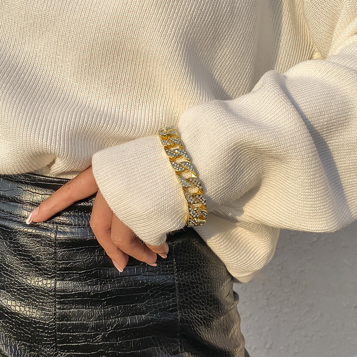 Cubic Zirconia & 18K Gold-Plated Curb Chain Bracelet