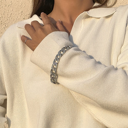 Cubic Zirconia and Silver-Plated Curb Chain Bracelet, silver bracelet for women, elegant gift for her, lifestyle look