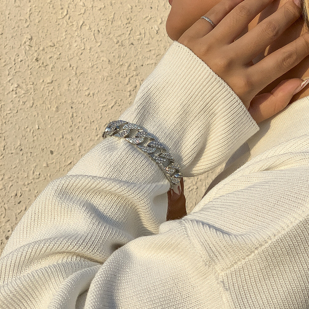 Cubic Zirconia & Silver-Plated Curb Chain Bracelet
