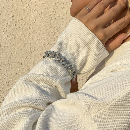 Cubic Zirconia & Silver-Plated Curb Chain Bracelet