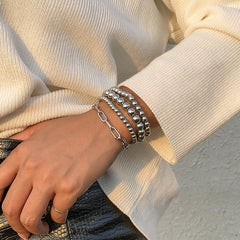 Silver-Plated Beaded Chain Stretch Bracelet Set