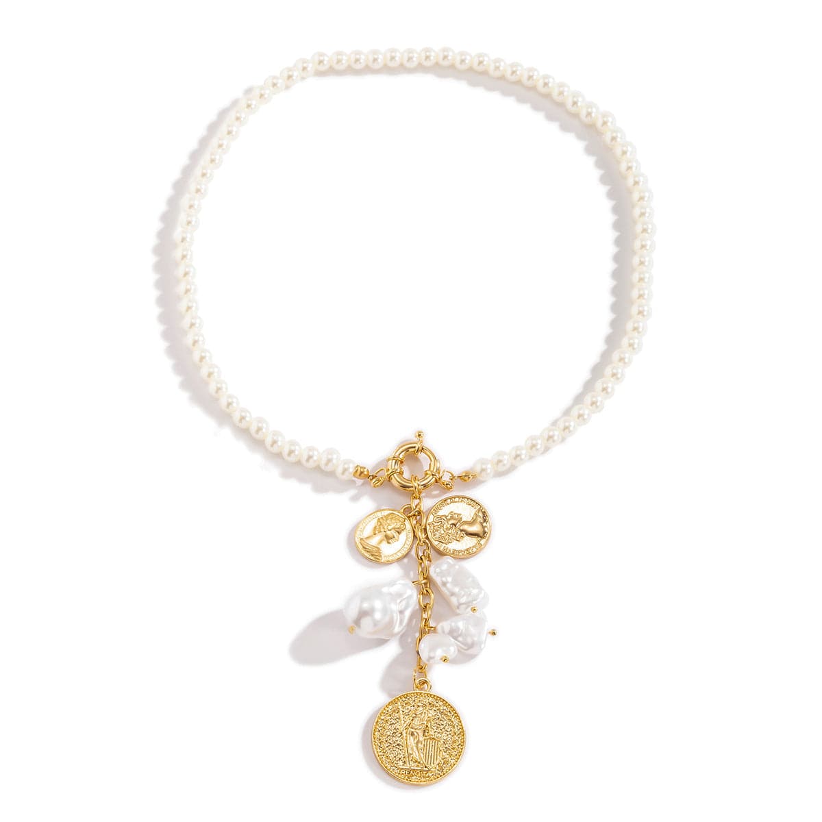 Pearl & 18K Gold-Plated Beaded Coin Pendant Necklace