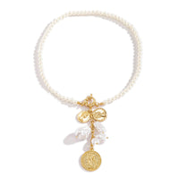 Imitation Pearl & Goldtone Beaded Coin Pendant Necklace