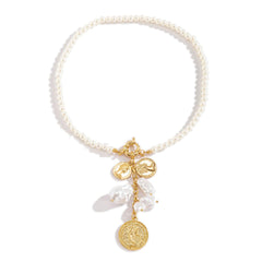 Pearl & 18K Gold-Plated Beaded Coin Pendant Necklace