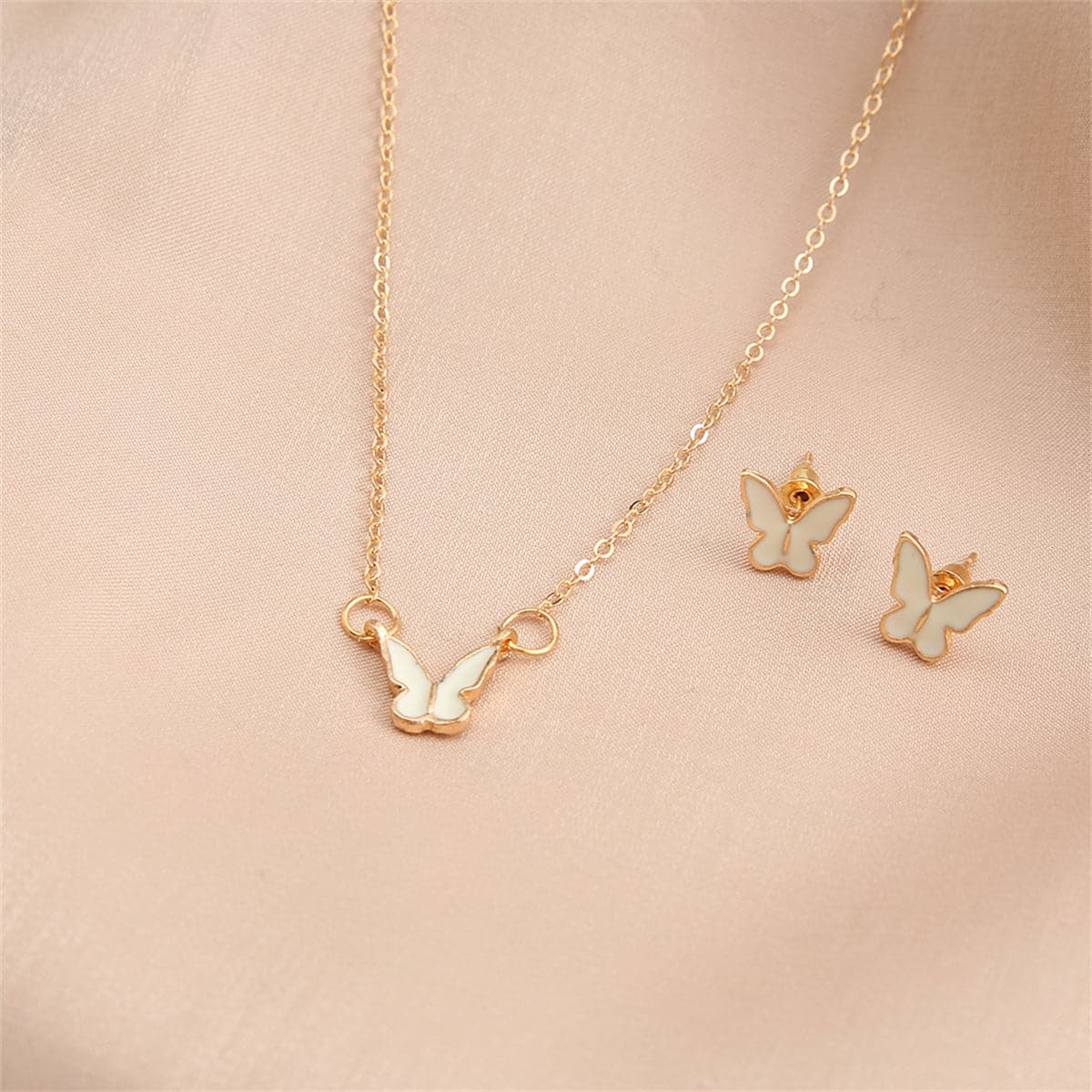Enamel & 18K Gold-Plated Butterfly Earring & Necklace Set