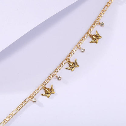 Cubic Zirconia and 18K Gold-Plated Angel Station Necklace, gold pendant necklace for women, lifestyle look