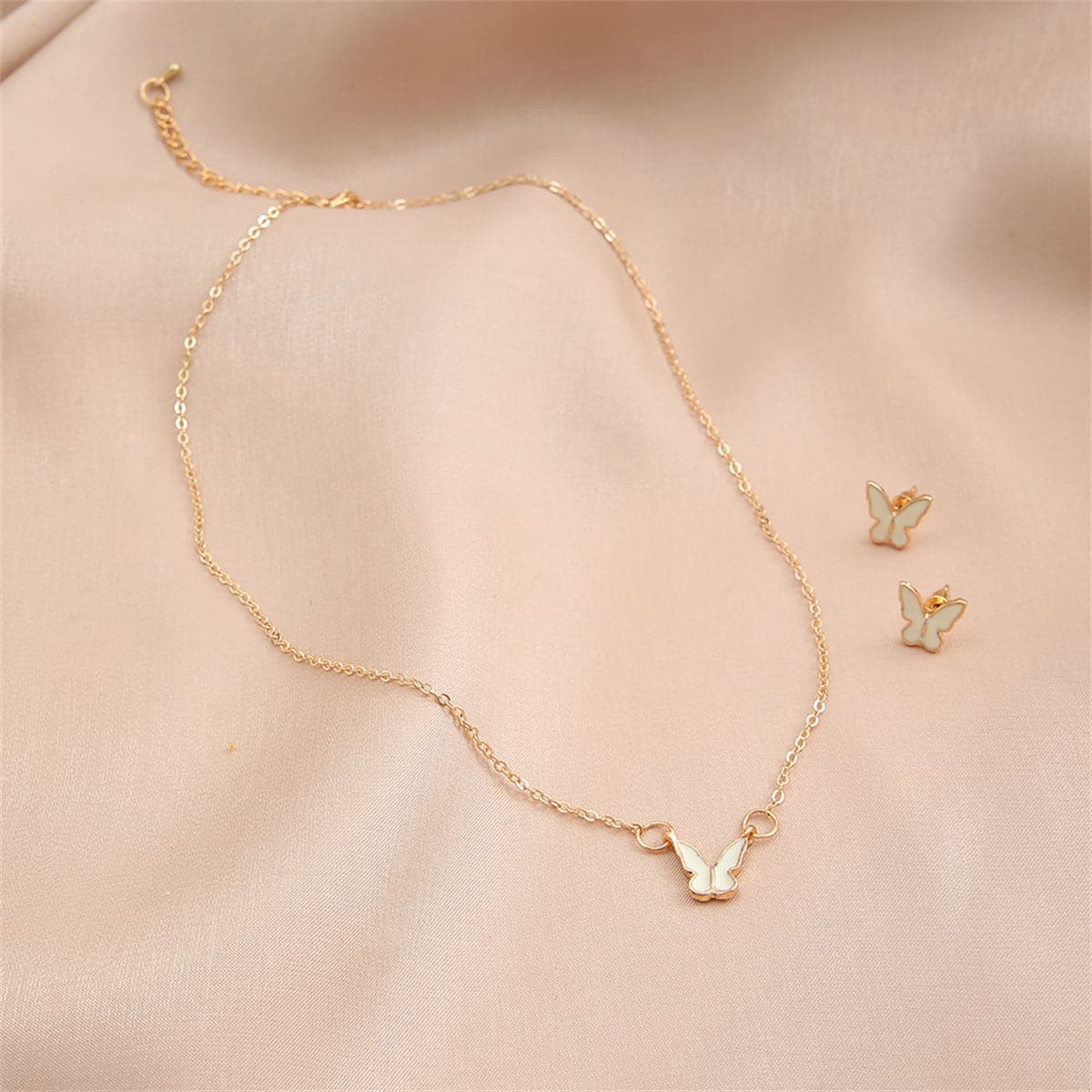 Enamel & 18K Gold-Plated Butterfly Earring & Necklace Set