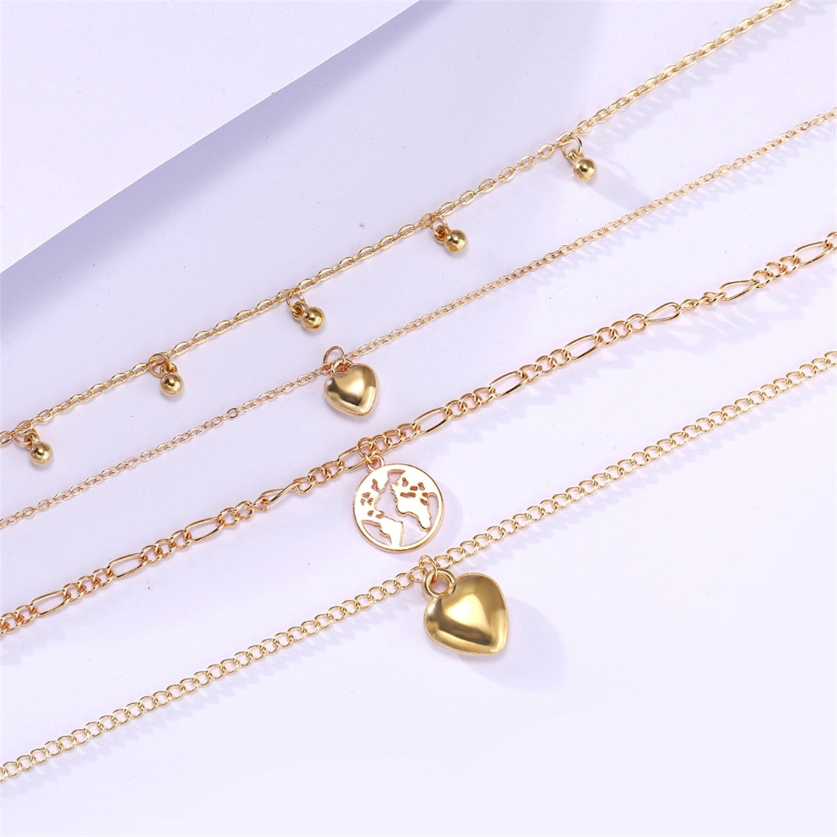 18K Gold-Plated Heart Map Layered Pendant Necklace, gold pendant necklace for women, dainty minimalist design, styled look