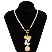 Imitation Pearl & Goldtone Beaded Coin Pendant Necklace