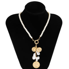 Pearl & 18K Gold-Plated Beaded Coin Pendant Necklace
