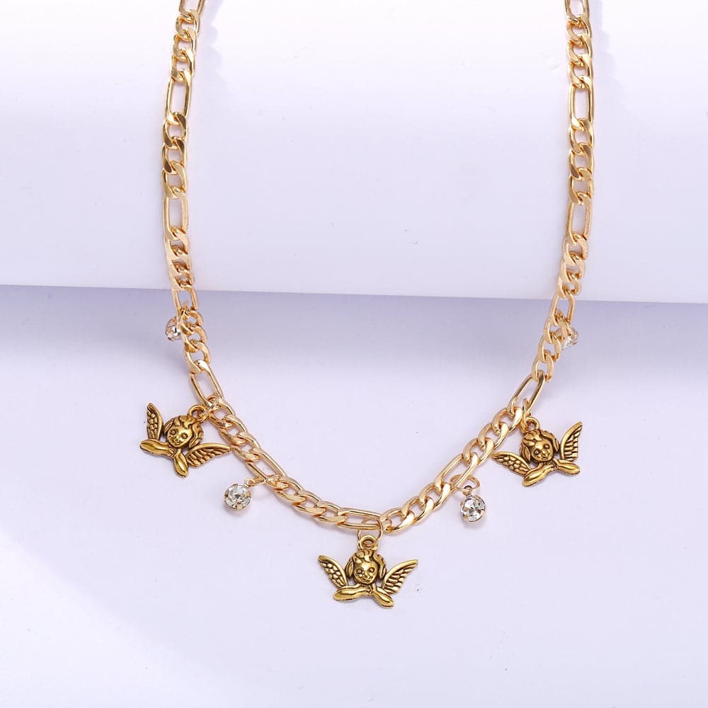 Cubic Zirconia and 18K Gold-Plated Angel Station Necklace, gold pendant necklace for women, styled look