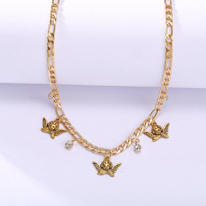 Cubic Zirconia and 18K Gold-Plated Angel Station Necklace, gold pendant necklace for women, styled look